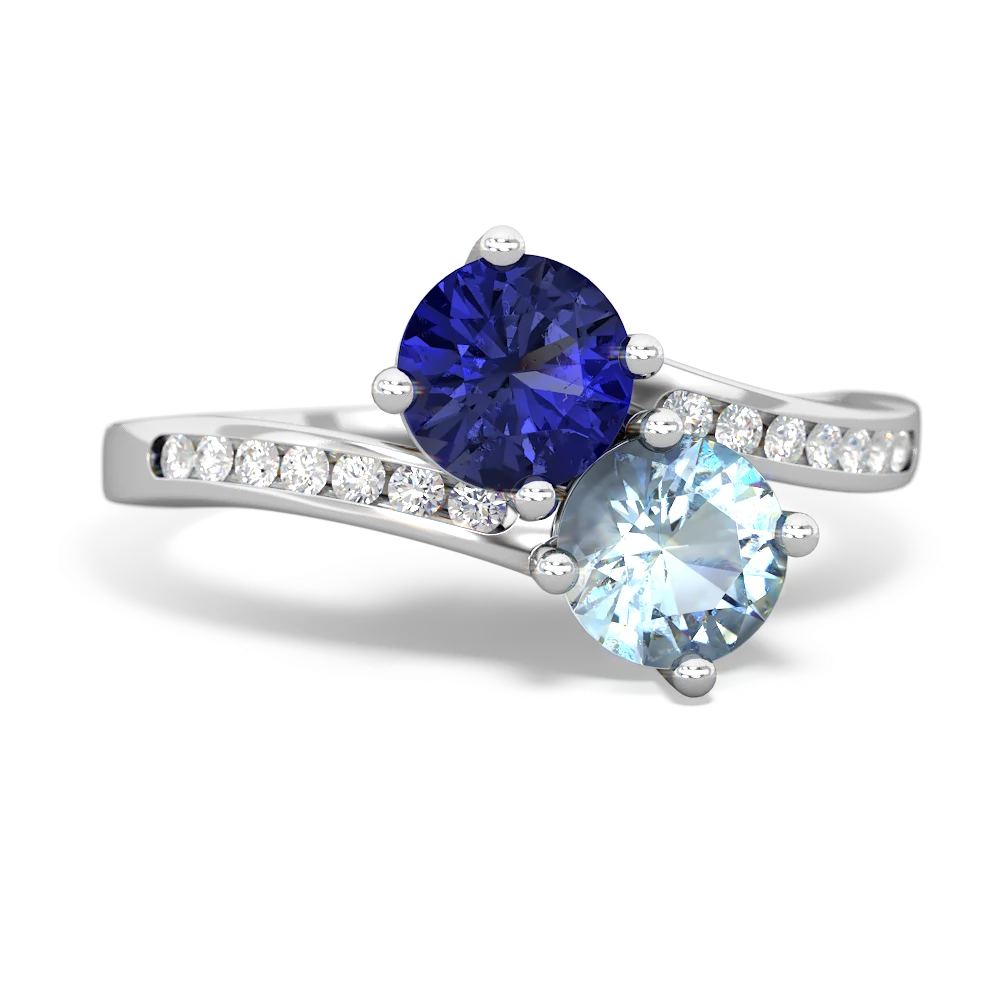 Lab Sapphire Channel Set Two Stone 14K White Gold ring R5303