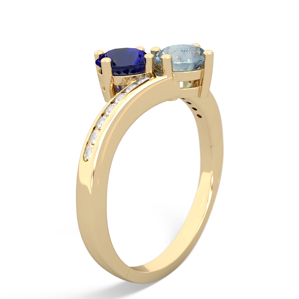 Lab Sapphire Channel Set Two Stone 14K Yellow Gold ring R5303