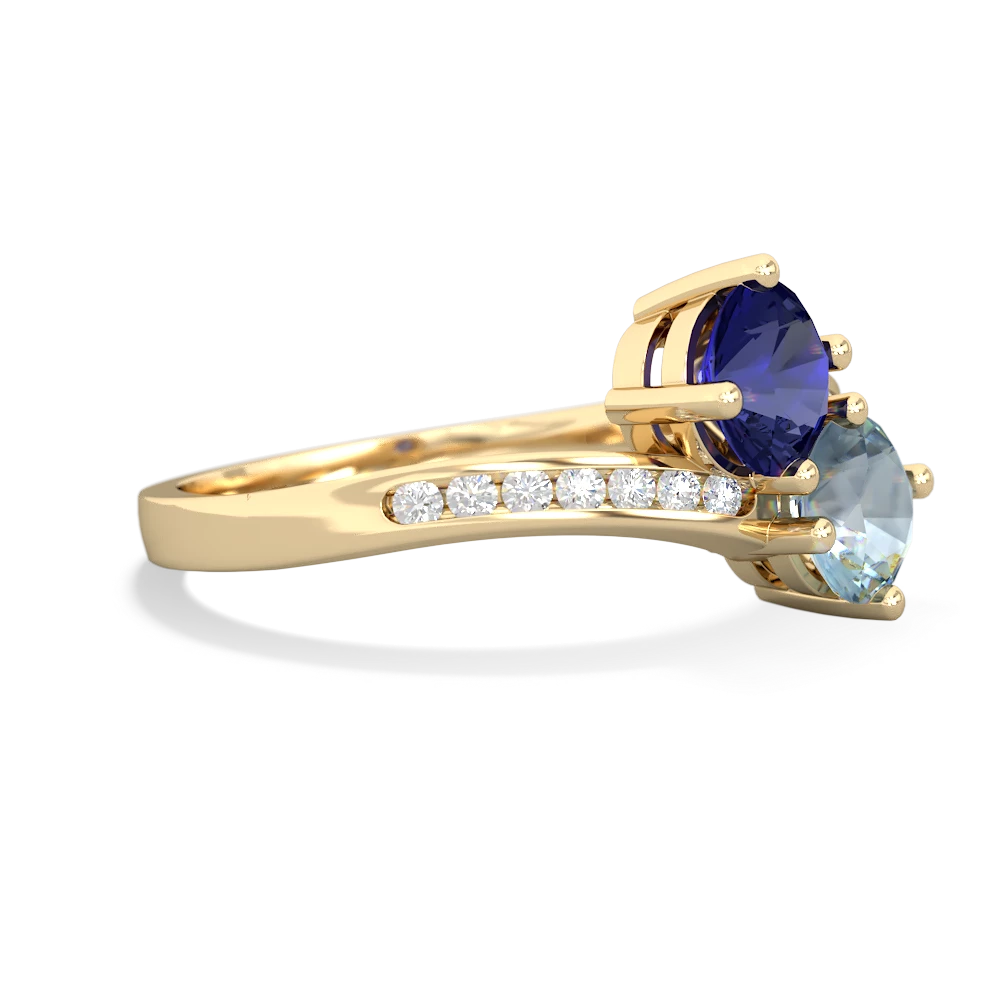 Lab Sapphire Channel Set Two Stone 14K Yellow Gold ring R5303