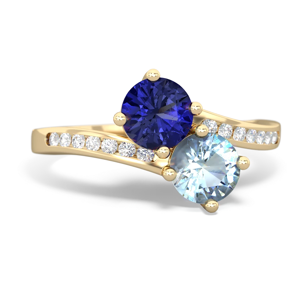 Lab Sapphire Channel Set Two Stone 14K Yellow Gold ring R5303