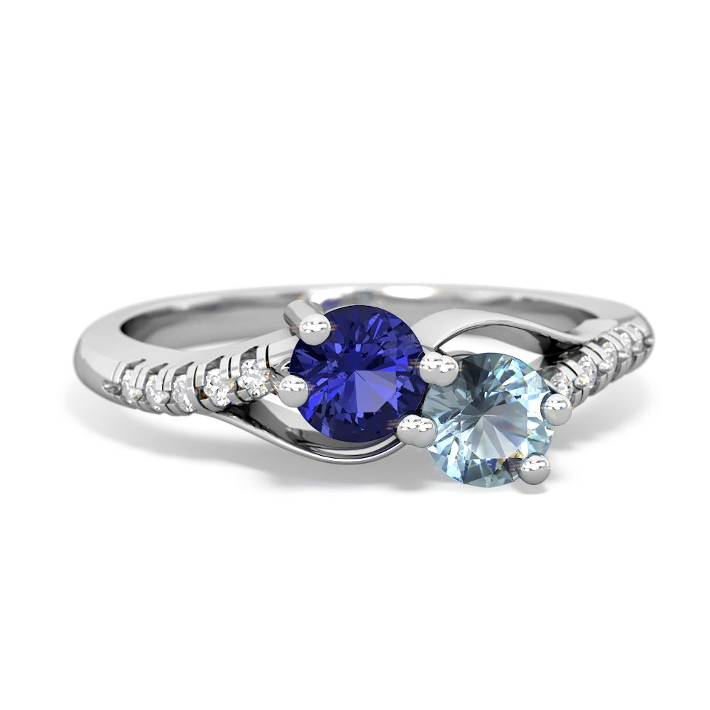 Lab Sapphire Infinity Pave Two Stone 14K White Gold ring R5285