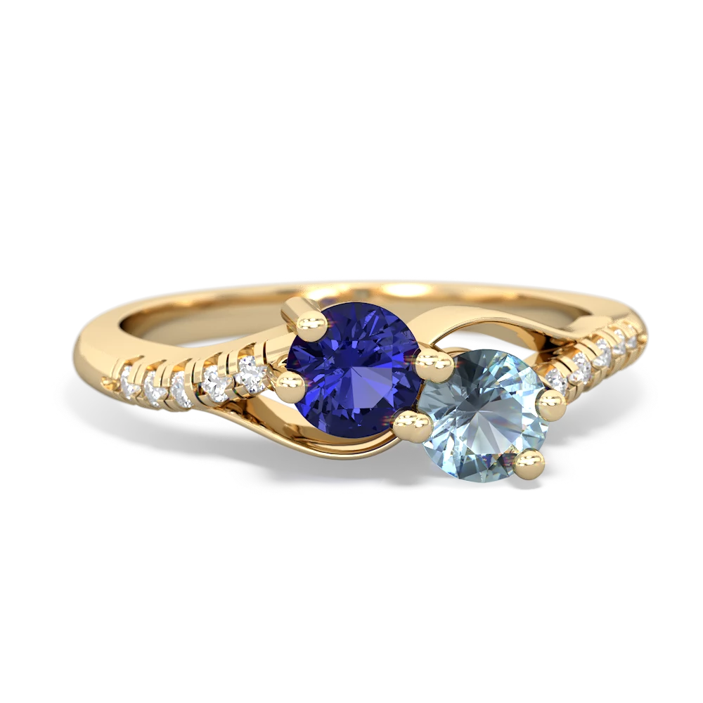 Lab Sapphire Infinity Pave Two Stone 14K Yellow Gold ring R5285