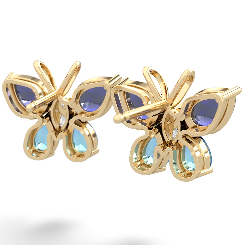 Lab Sapphire Butterfly 14K Yellow Gold earrings E2215