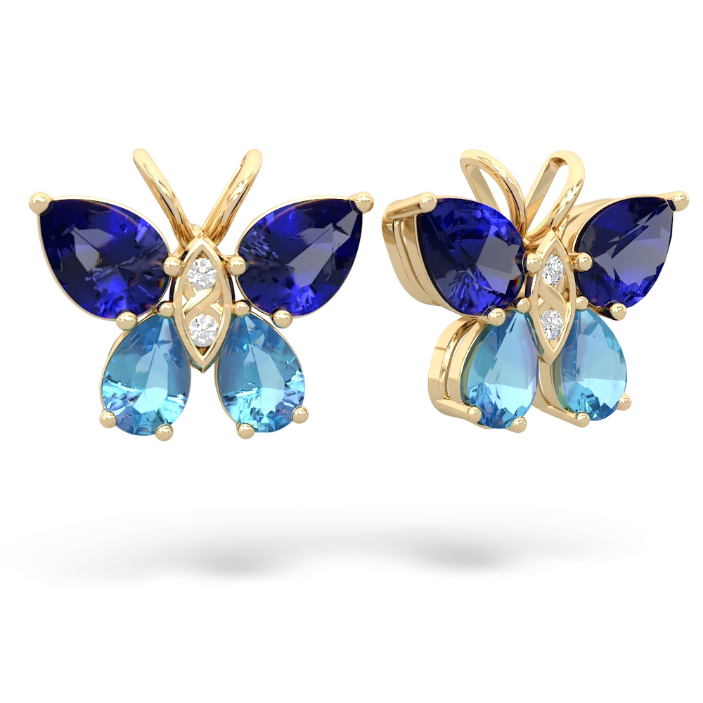 Lab Sapphire Butterfly 14K Yellow Gold earrings E2215