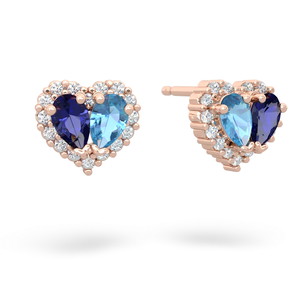 Lab Sapphire Halo 14K Rose Gold earrings E7008