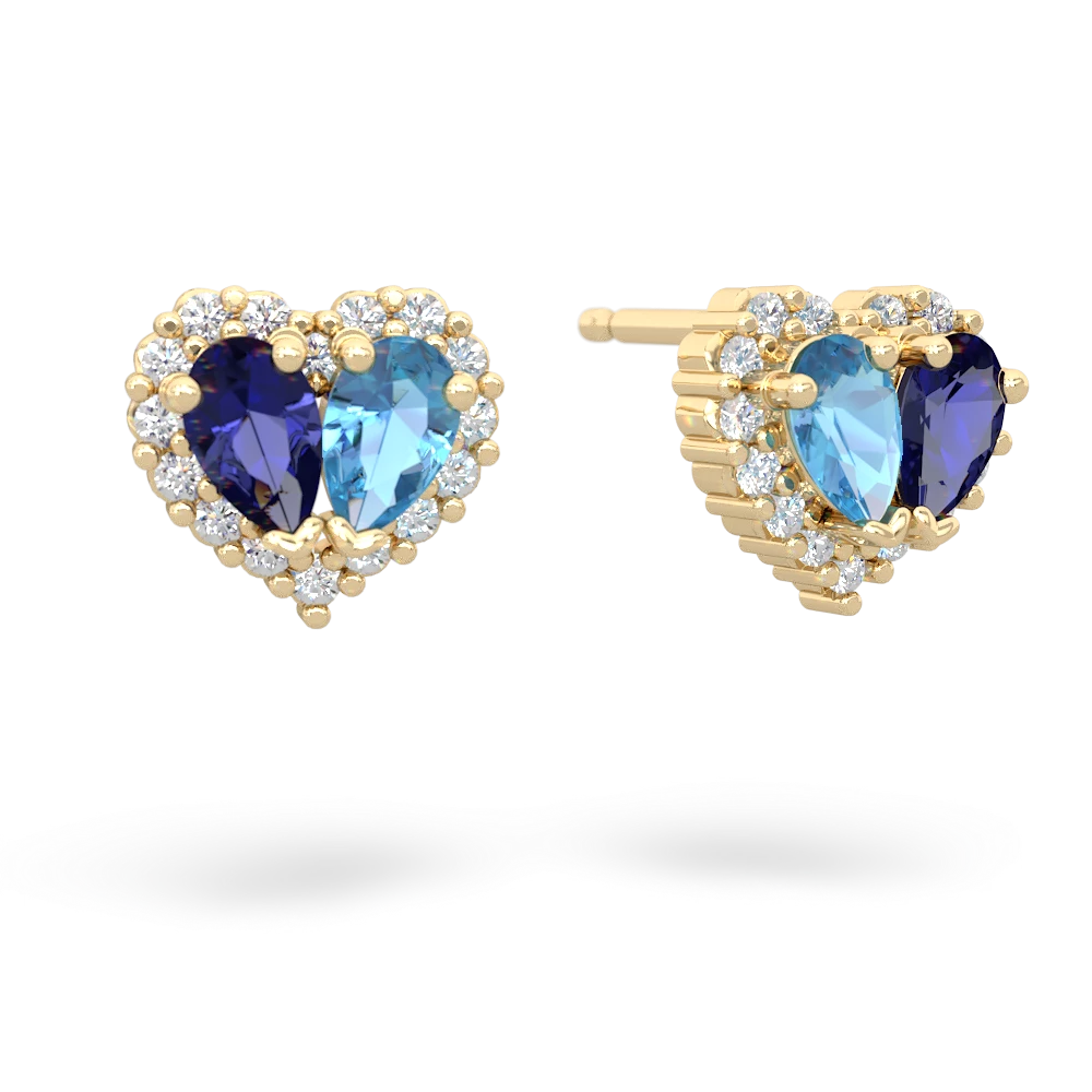 Lab Sapphire Halo 14K Yellow Gold earrings E7008