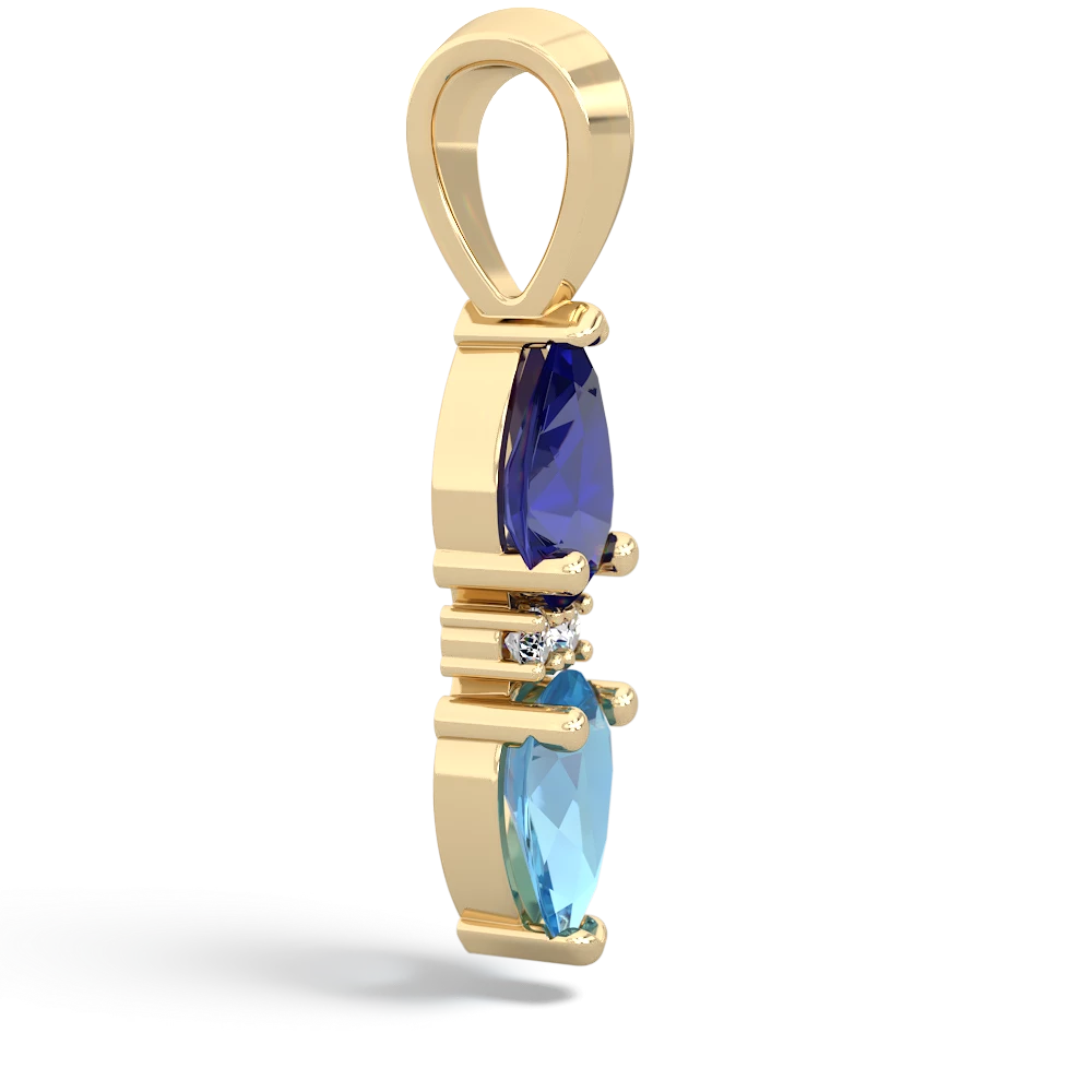 Lab Sapphire Bowtie Drop 14K Yellow Gold pendant P0865
