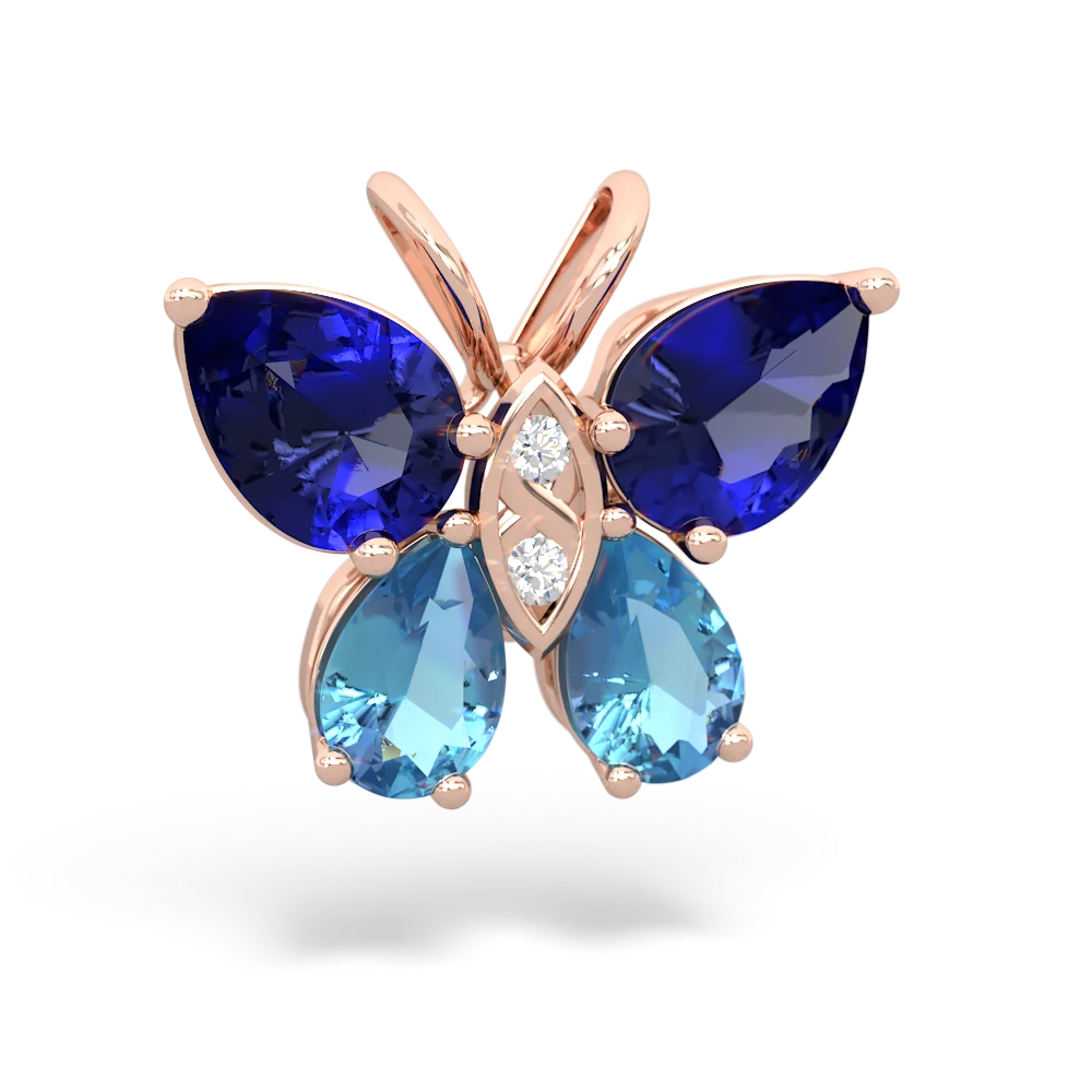 Lab Sapphire Butterfly 14K Rose Gold pendant P2215