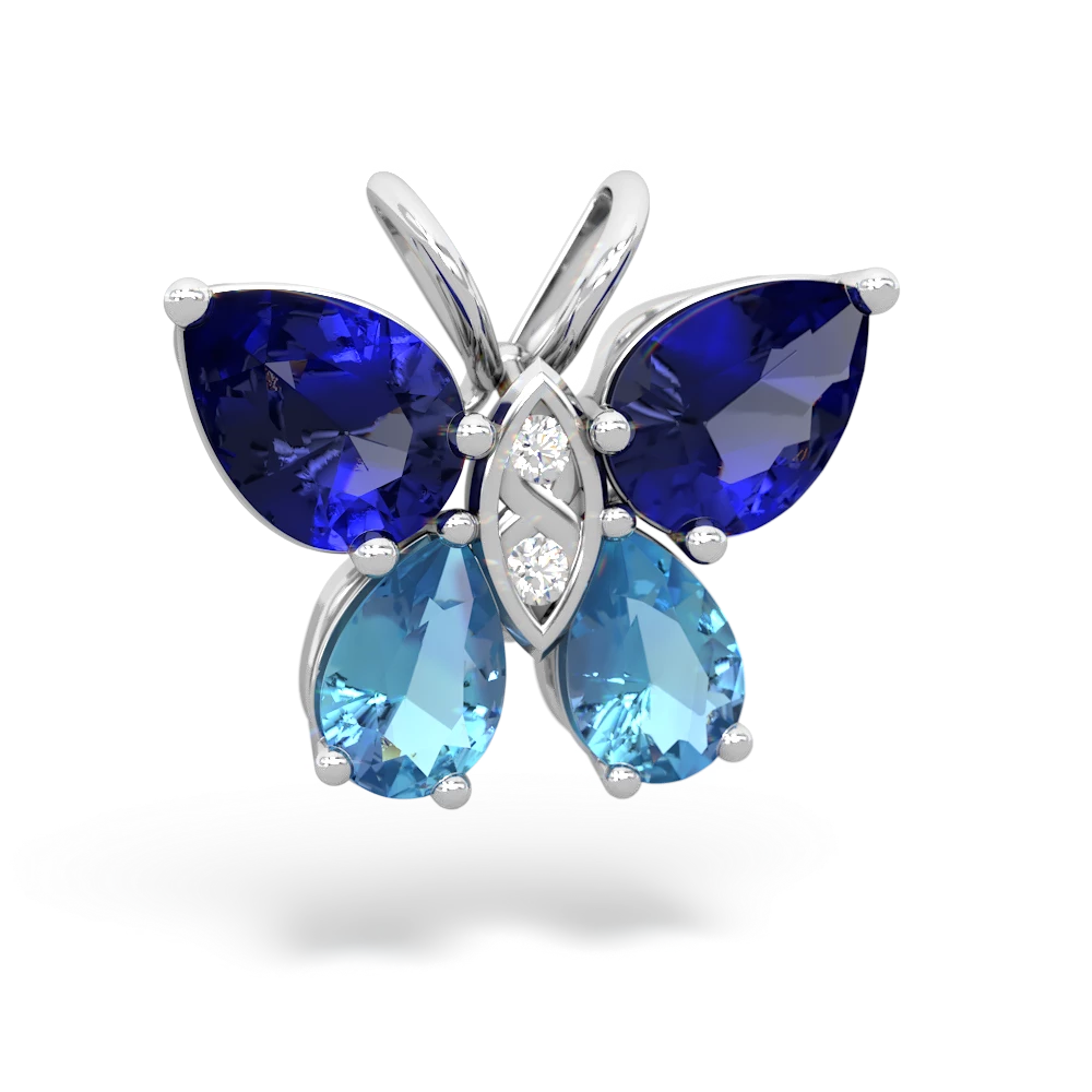 Lab Sapphire Butterfly 14K White Gold pendant P2215