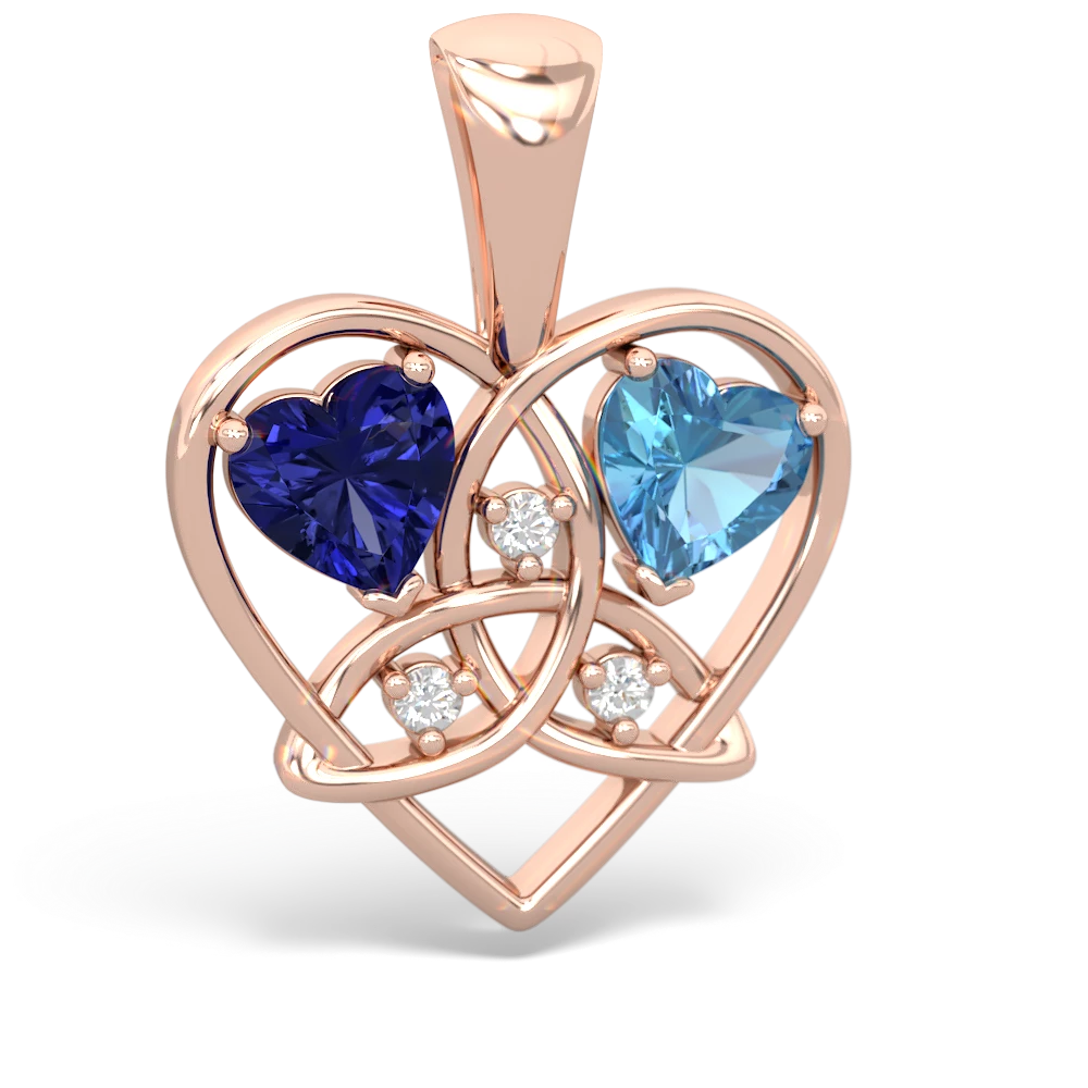 Lab Sapphire Celtic Trinity Heart 14K Rose Gold pendant P5331