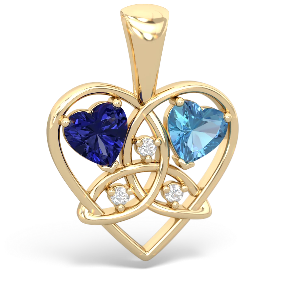 Lab Sapphire Celtic Trinity Heart 14K Yellow Gold pendant P5331