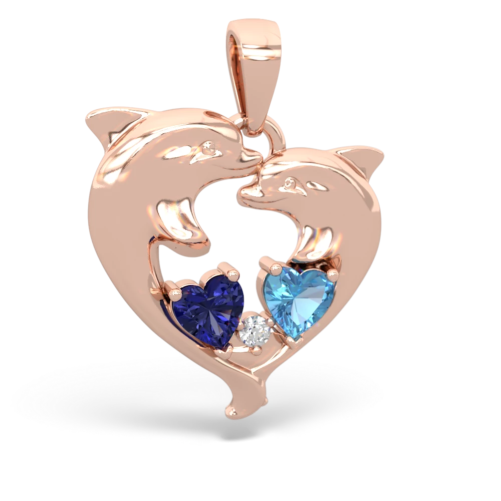 Lab Sapphire Dolphin Heart 14K Rose Gold pendant P5820