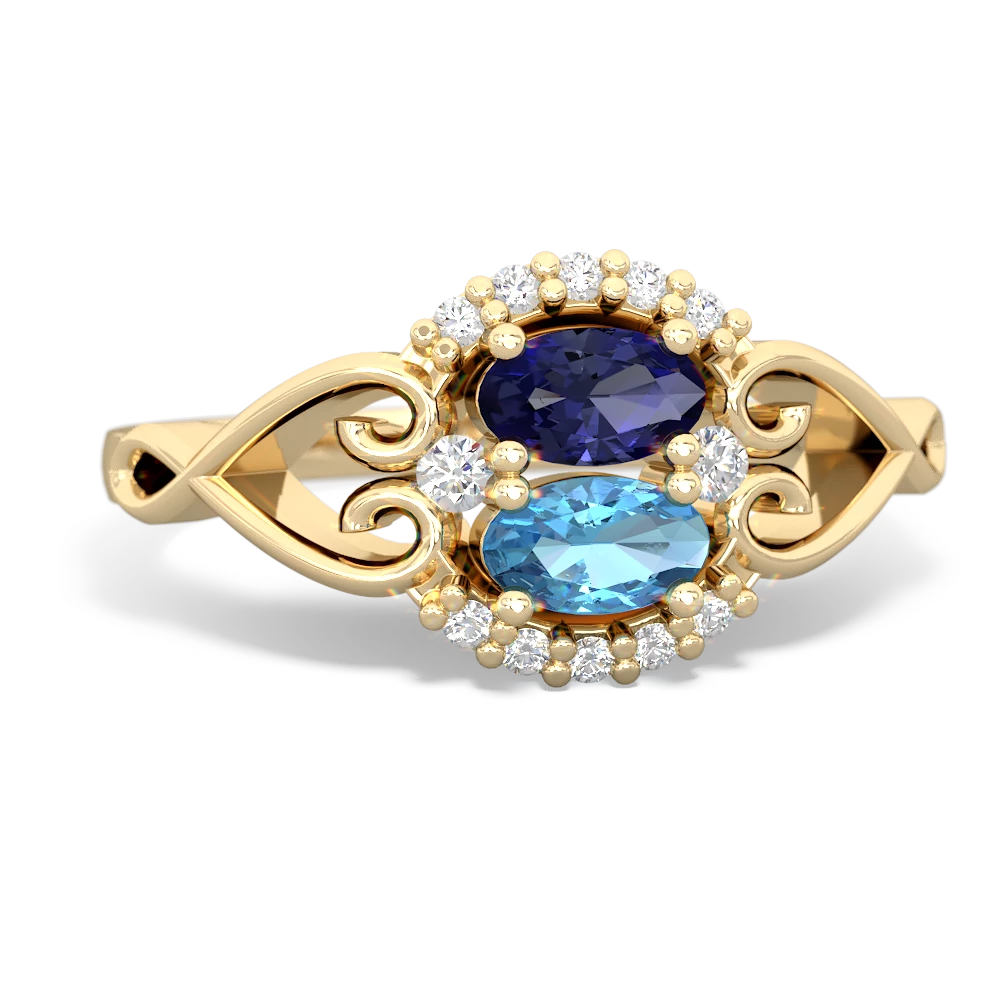 Lab Sapphire Love Nest 14K Yellow Gold ring R5860