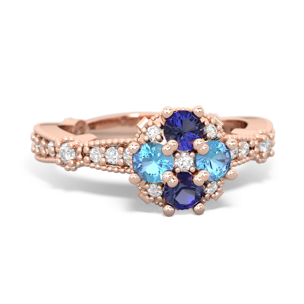 Lab Sapphire Sparkling Tiara Cluster 14K Rose Gold ring R26293RD