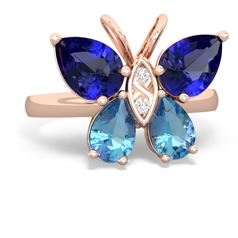 Lab Sapphire Butterfly 14K Rose Gold ring R2215