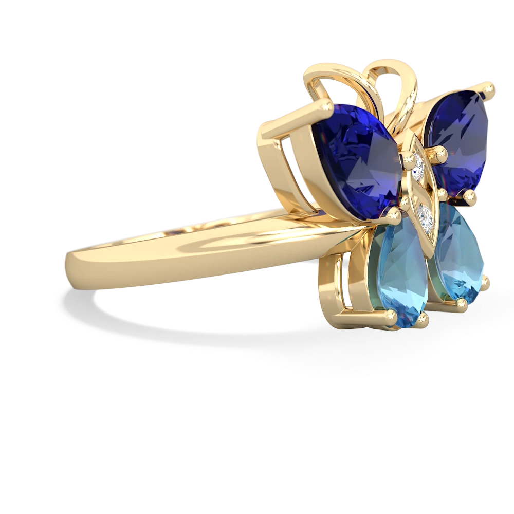 Lab Sapphire Butterfly 14K Yellow Gold ring R2215