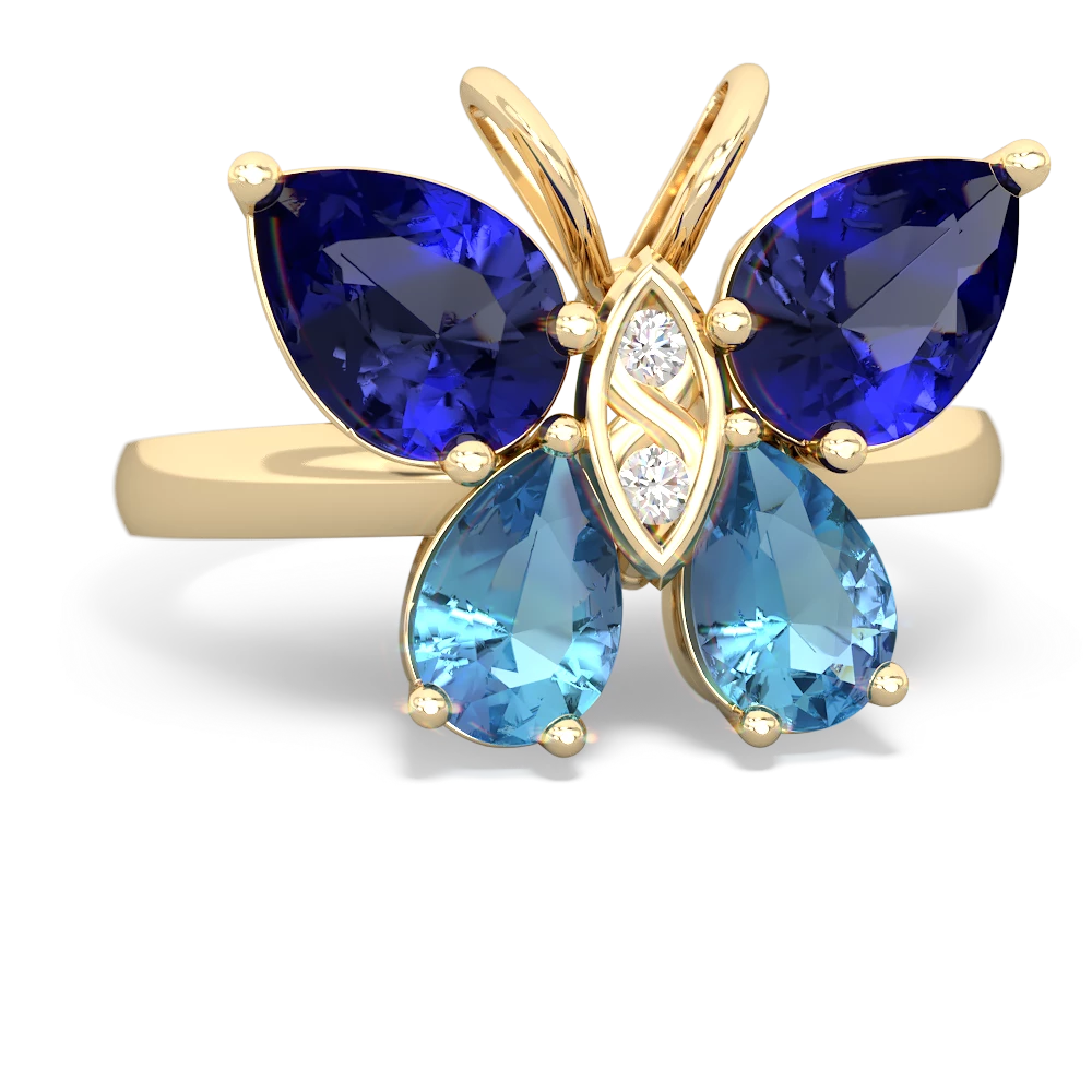 Lab Sapphire Butterfly 14K Yellow Gold ring R2215