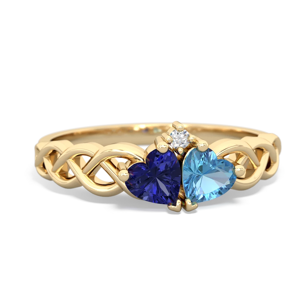 Lab Sapphire Heart To Heart Braid 14K Yellow Gold ring R5870