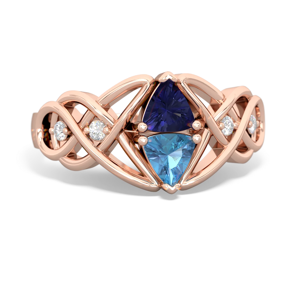 Lab Sapphire Keepsake Celtic Knot 14K Rose Gold ring R5300