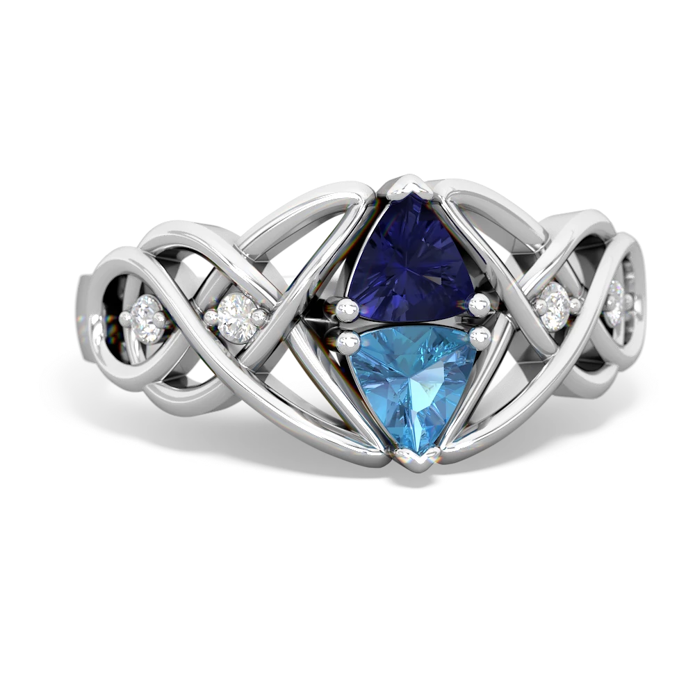 Lab Sapphire Keepsake Celtic Knot 14K White Gold ring R5300