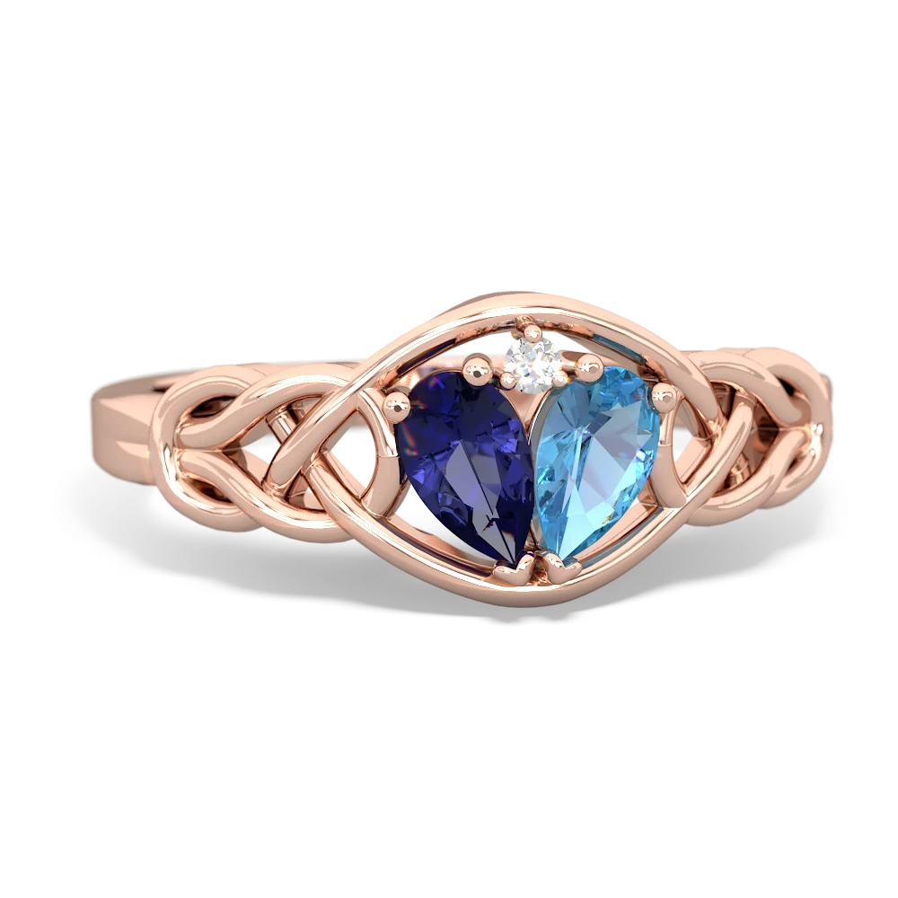 Lab Sapphire Celtic Love Knot 14K Rose Gold ring R5420