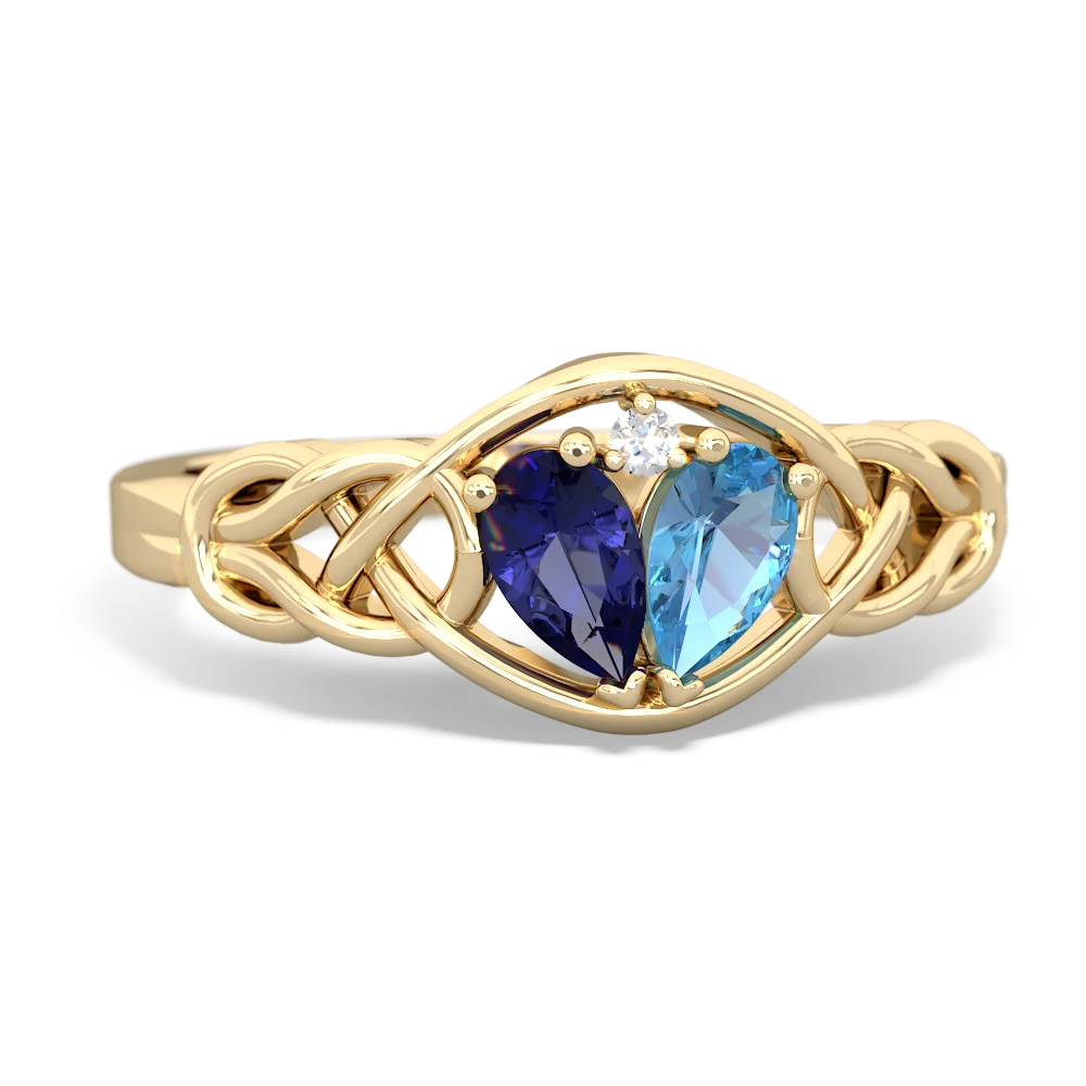 Lab Sapphire Celtic Love Knot 14K Yellow Gold ring R5420