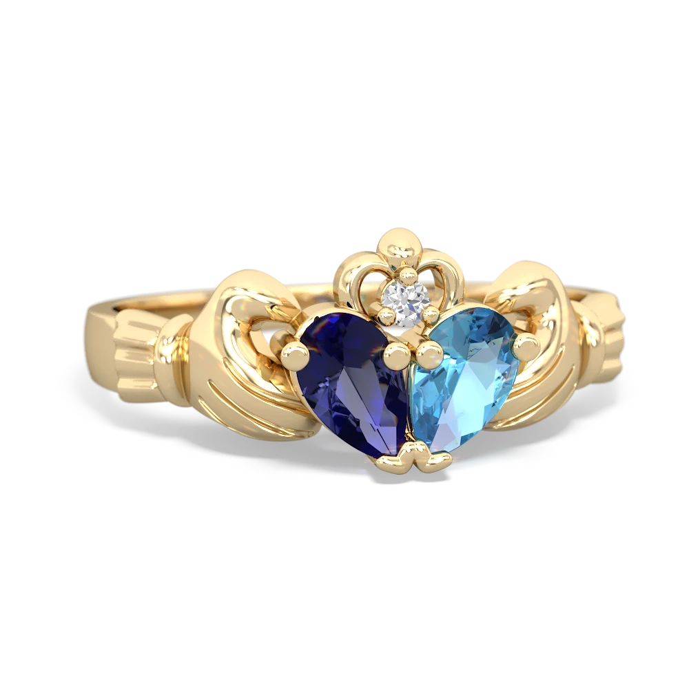 Lab Sapphire 'Our Heart' Claddagh 14K Yellow Gold ring R2388