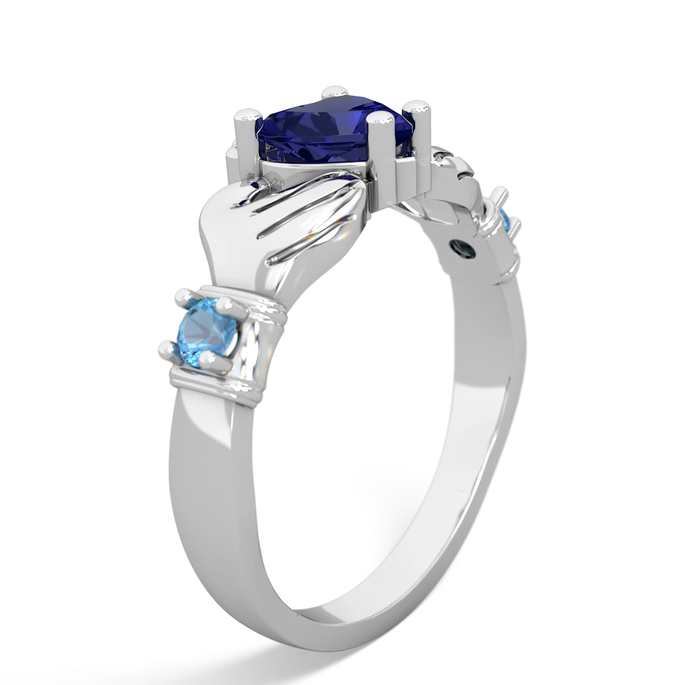 Lab Sapphire Claddagh Keepsake 14K White Gold ring R5245