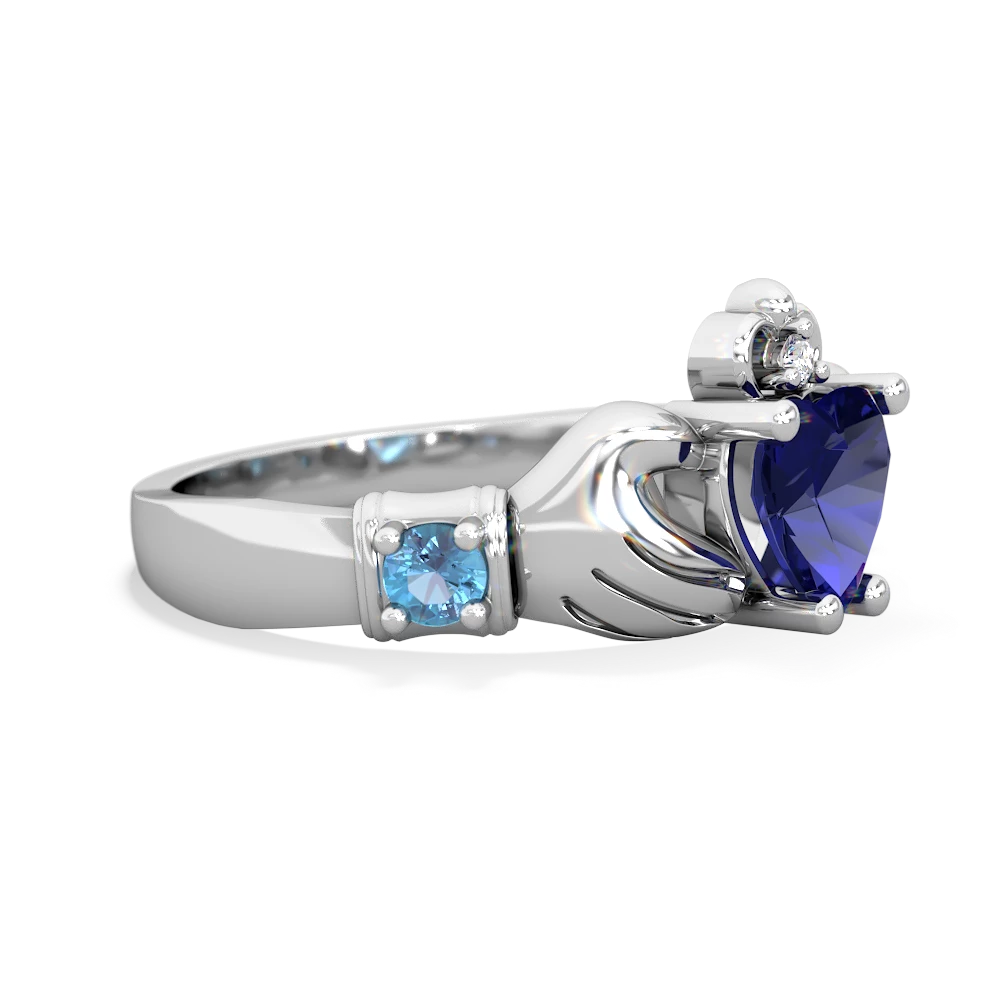 Lab Sapphire Claddagh Keepsake 14K White Gold ring R5245