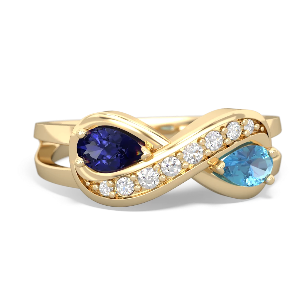 Lab Sapphire Diamond Infinity 14K Yellow Gold ring R5390