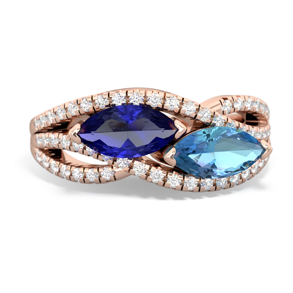 Lab Sapphire Diamond Rivers 14K Rose Gold ring R3070