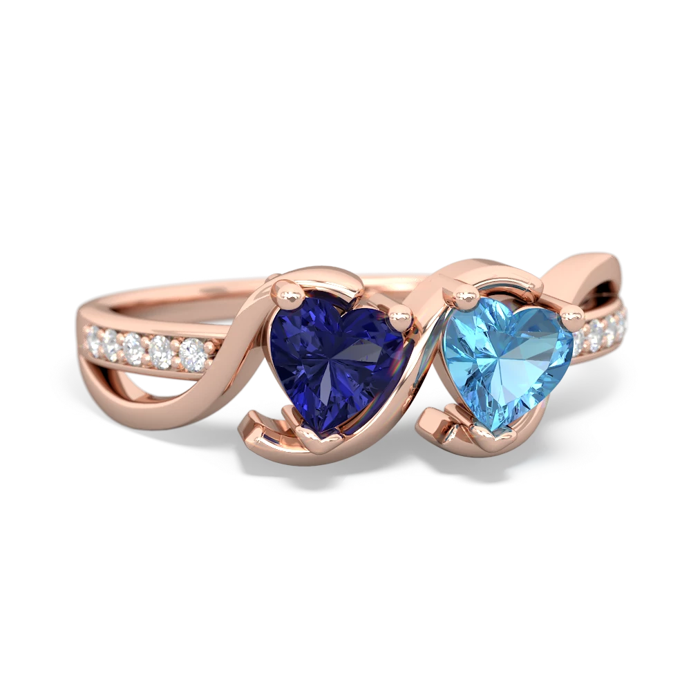 Lab Sapphire Side By Side 14K Rose Gold ring R3090