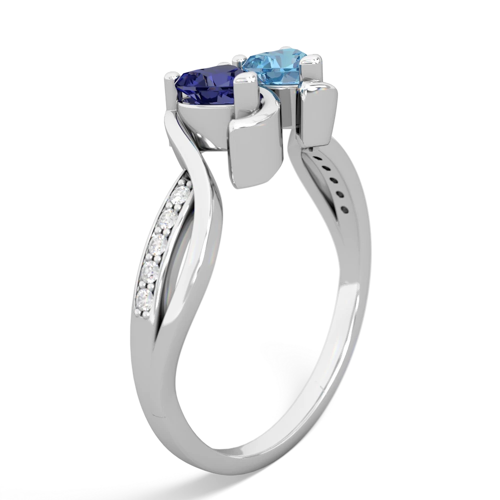 Lab Sapphire Side By Side 14K White Gold ring R3090