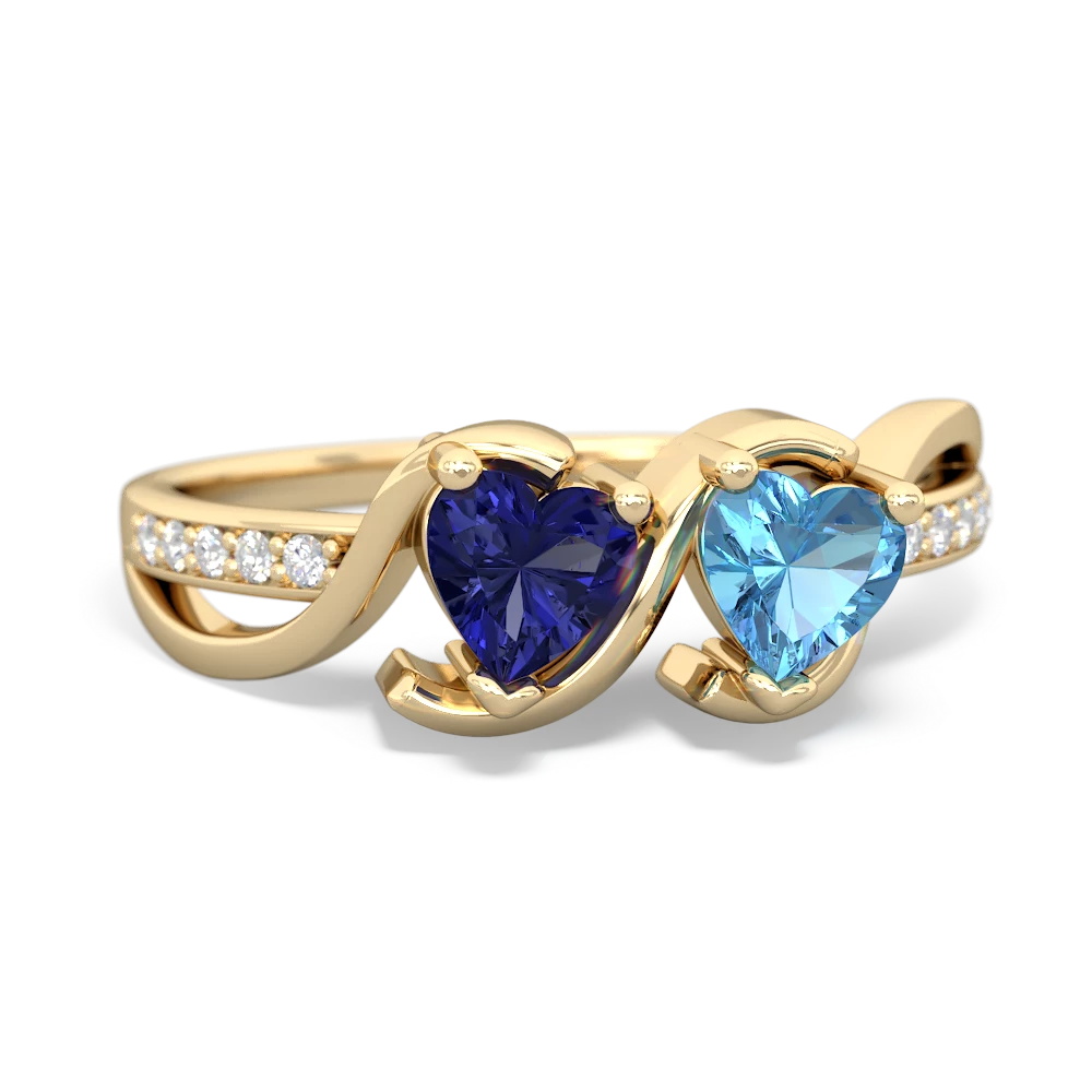 Lab Sapphire Side By Side 14K Yellow Gold ring R3090