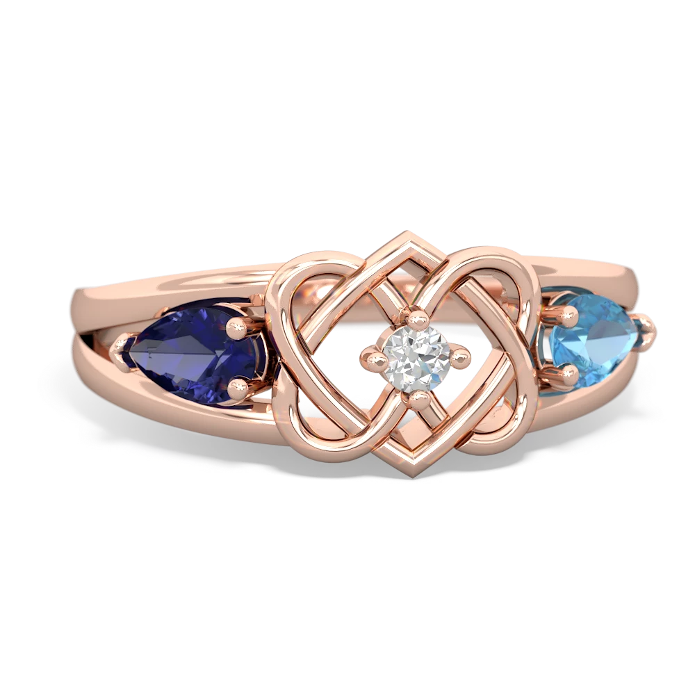 Lab Sapphire Hearts Intertwined 14K Rose Gold ring R5880