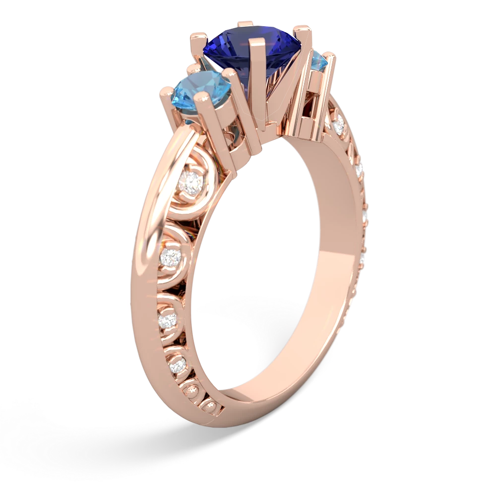 Lab Sapphire Art Deco Eternal Embrace Engagement 14K Rose Gold ring C2003