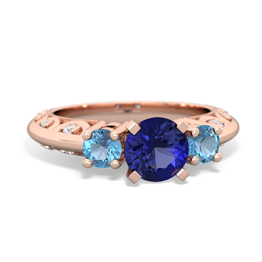 Lab Sapphire Art Deco Eternal Embrace Engagement 14K Rose Gold ring C2003