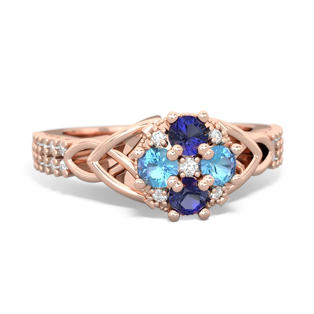 Lab Sapphire Celtic Knot Cluster Engagement 14K Rose Gold ring R26443RD