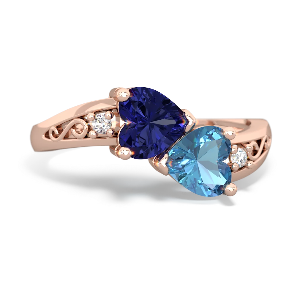 Lab Sapphire Snuggling Hearts 14K Rose Gold ring R2178
