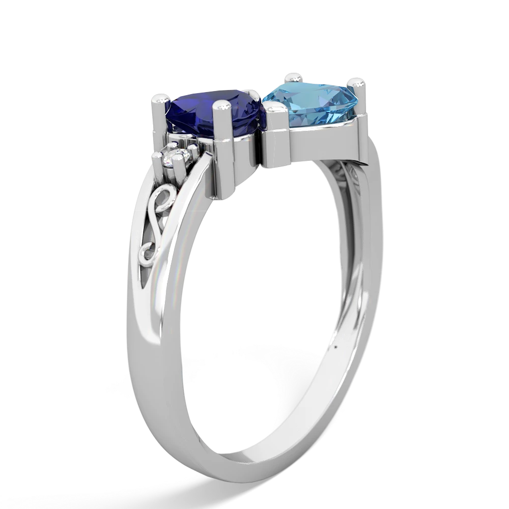 Lab Sapphire Snuggling Hearts 14K White Gold ring R2178