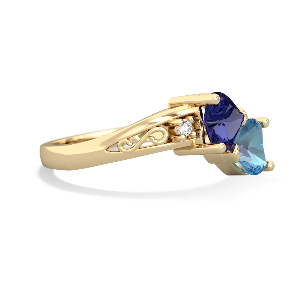 Lab Sapphire Snuggling Hearts 14K Yellow Gold ring R2178