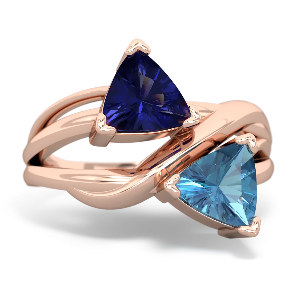 Lab Sapphire Split Band Swirl 14K Rose Gold ring R2341