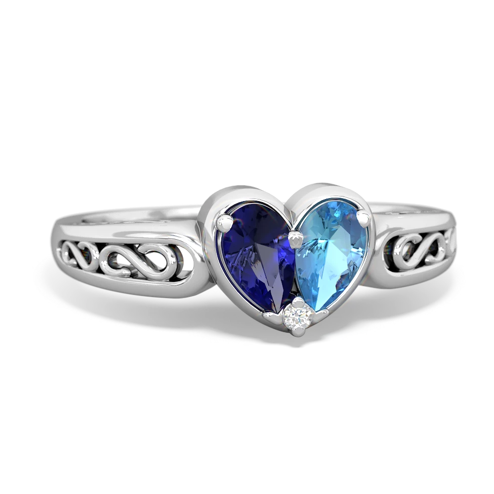 Lab Sapphire Filligree 'One Heart' 14K White Gold ring R5070