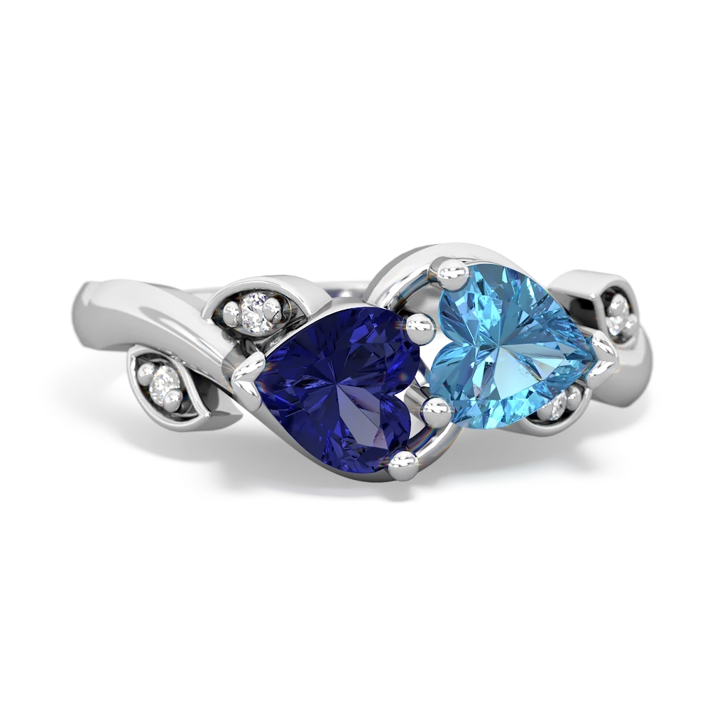 Lab Sapphire Floral Elegance 14K White Gold ring R5790