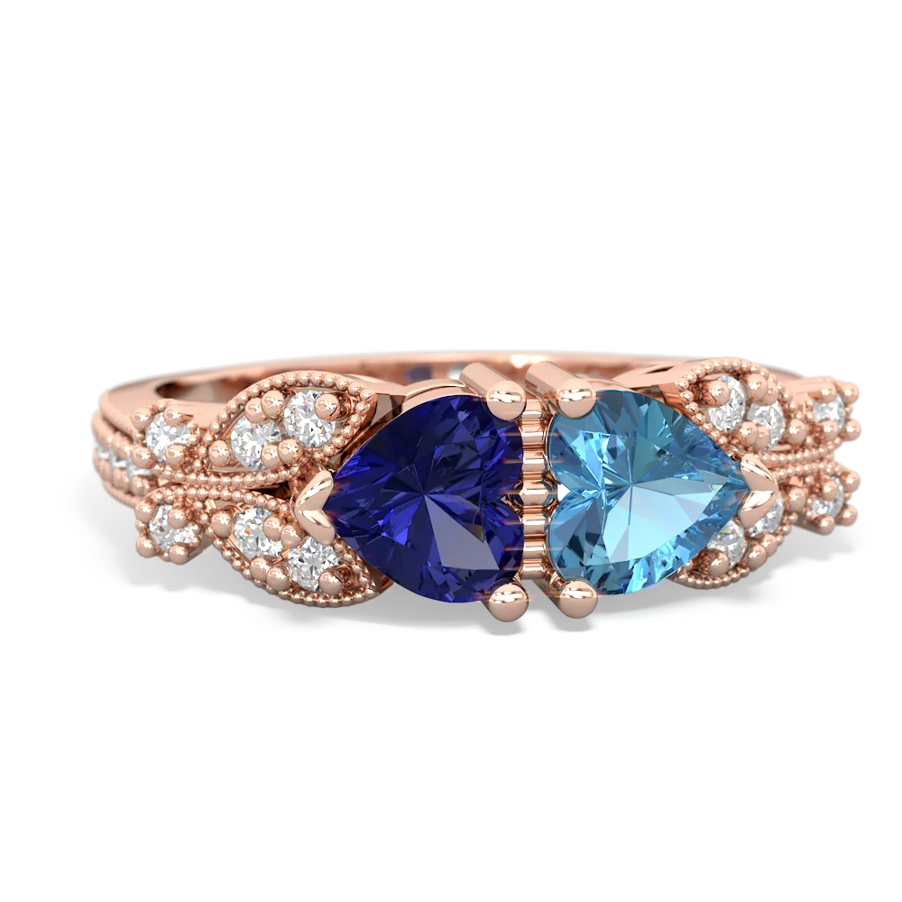 Lab Sapphire Diamond Butterflies 14K Rose Gold ring R5601