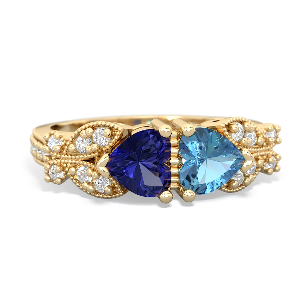 Lab Sapphire Diamond Butterflies 14K Yellow Gold ring R5601