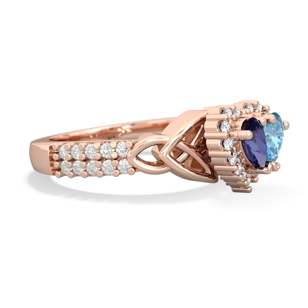 Lab Sapphire Celtic Knot Two Hearts As One 14K Rose Gold ring R2644HRT