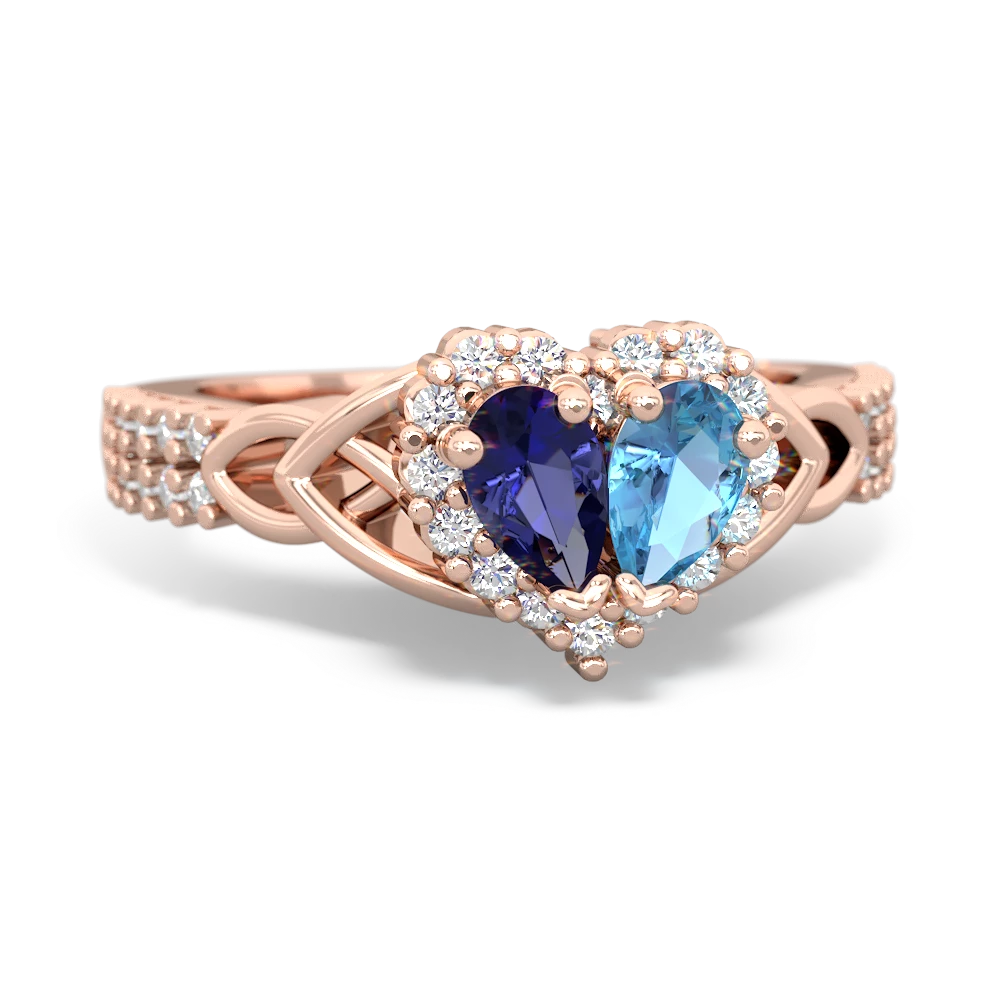 Lab Sapphire Celtic Knot Two Hearts As One 14K Rose Gold ring R2644HRT