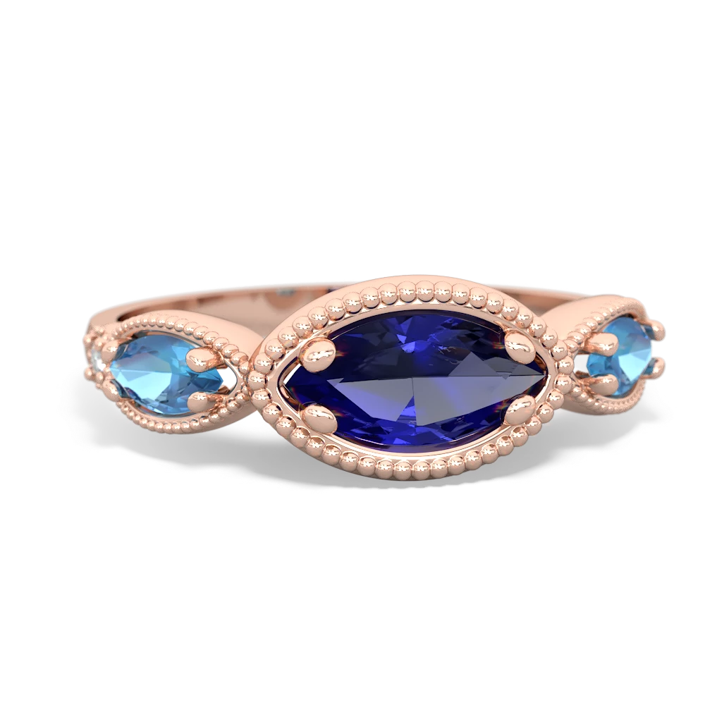 Lab Sapphire Milgrain Marquise 14K Rose Gold ring R5700