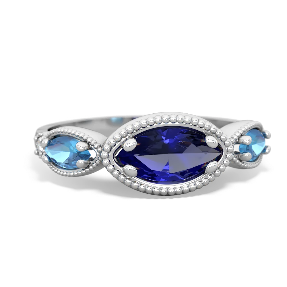 Lab Sapphire Milgrain Marquise 14K White Gold ring R5700